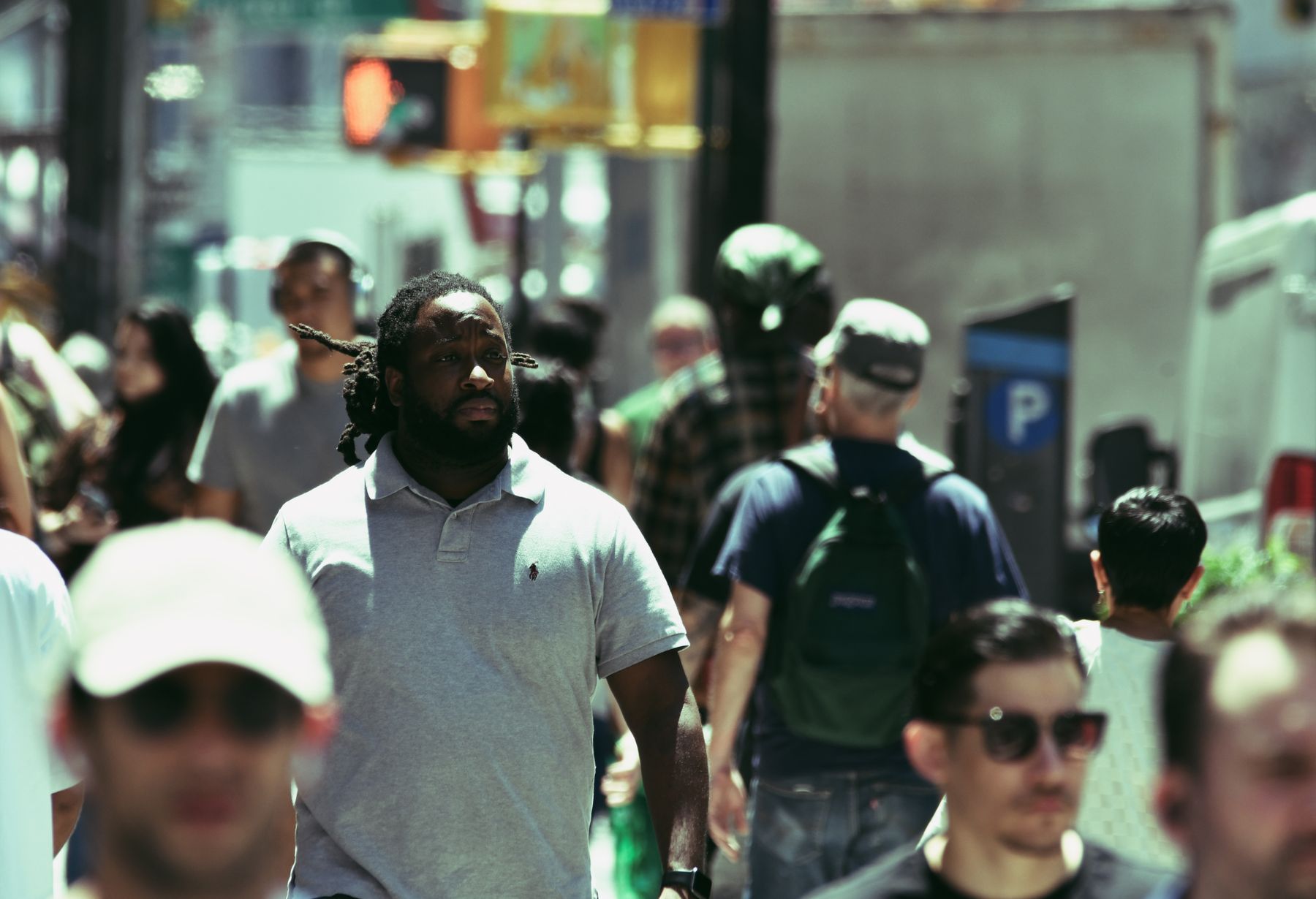 A busy street of people